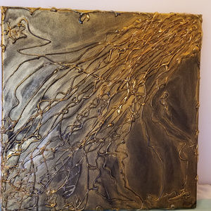 NWT Original Mixed Media Painting Gold 12"x12"